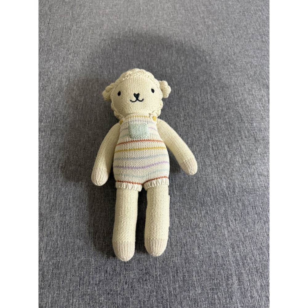 Cuddle + Kind Avery The Lamb Knit Soft Toy Stripe Pocket Stuffed Animal